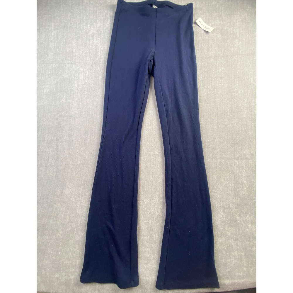 PacSun Navy Blue Ribbed Knit Flare Leggings High Waisted Bell Bottom Pants M
